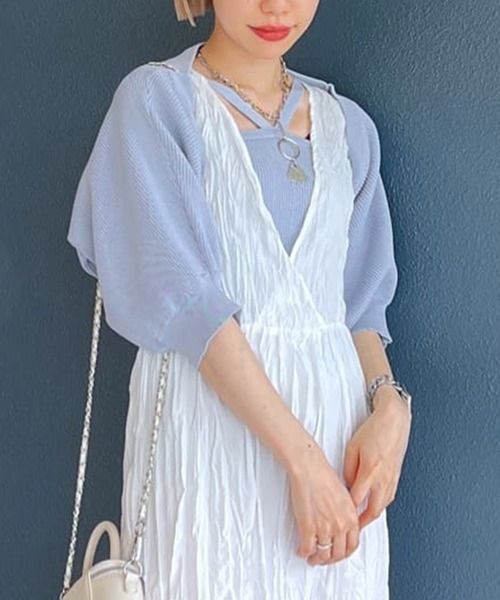 w closet（ダブルクローゼット）の「【SETアイテム】ボレロカーディガン&ニットキャミソール（カーディガン/ボレロ・レディース・ブラック/オフホワイト/ピンク/サックスブルー/オレンジ・FREE）」の4枚目の写真