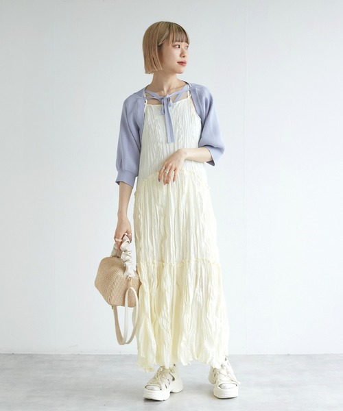 w closet（ダブルクローゼット）の「【SETアイテム】ボレロカーディガン&ニットキャミソール（カーディガン/ボレロ・レディース・ブラック/オフホワイト/ピンク/サックスブルー/オレンジ・FREE）」の18枚目の写真