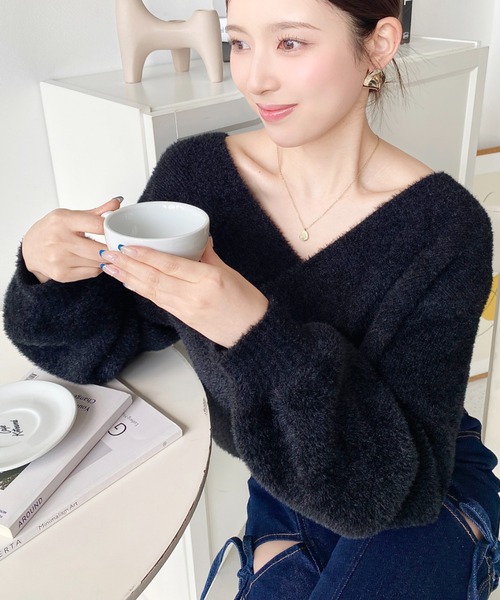 moment+(モーメントプラス)の「カシュクールシャギーニットプルオーバー(ニット/セーター・レディース・アイボリー/グレイッシュベージュ/モカ/チャコールグレー/ボルドー/ブラック・M/L)」の10枚目の写真