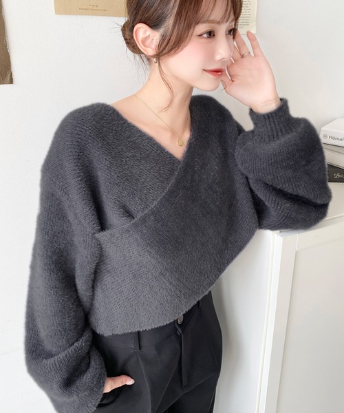 moment+(モーメントプラス)の「カシュクールシャギーニットプルオーバー(ニット/セーター・レディース・アイボリー/グレイッシュベージュ/モカ/チャコールグレー/ボルドー/ブラック・M/L)」の16枚目の写真