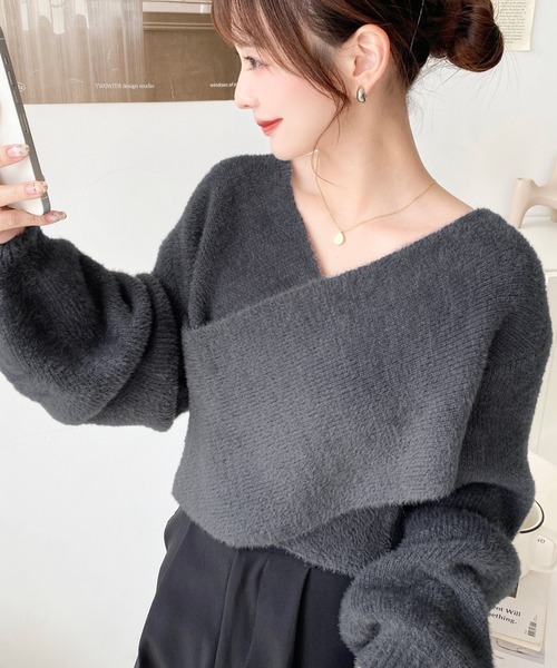 moment+(モーメントプラス)の「カシュクールシャギーニットプルオーバー(ニット/セーター・レディース・アイボリー/グレイッシュベージュ/モカ/チャコールグレー/ボルドー/ブラック・M/L)」の14枚目の写真