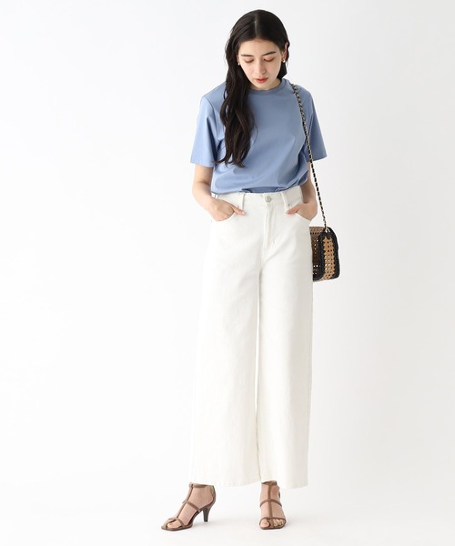 OPAQUE.CLIP(オペークドットクリップ)の「◆シルク調コットン ベーシックTシャツ【UV/接触冷感/イージーケア/洗濯機洗い可】(Tシャツ/カットソー・レディース・キャメル/ブラック/ライトブルー/ホワイト系/チャコールグレー・36/38/40/42/34)」の22枚目の写真