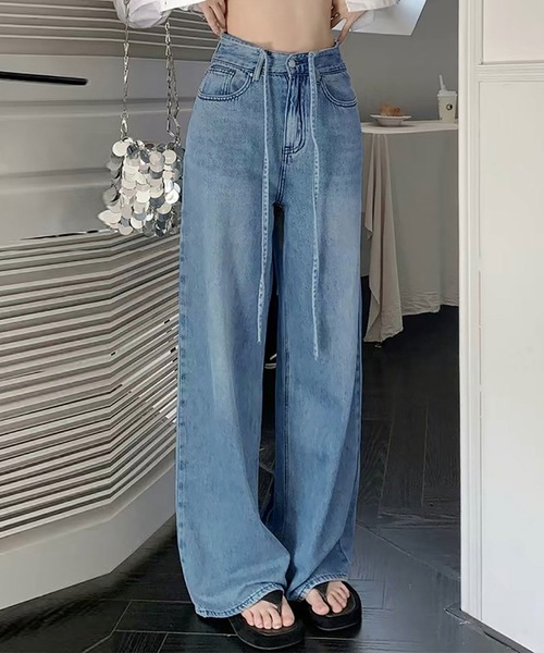 NinaetLina(ニナエリナ)の「ウォッシュドデニムパンツ(デニムパンツ・レディース・サックスブルー・M/XL/S/L)」の5枚目の写真