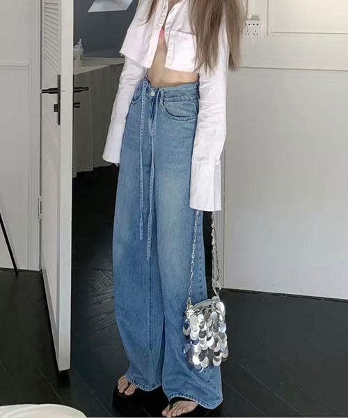 NinaetLina(ニナエリナ)の「ウォッシュドデニムパンツ(デニムパンツ・レディース・サックスブルー・M/XL/S/L)」の3枚目の写真