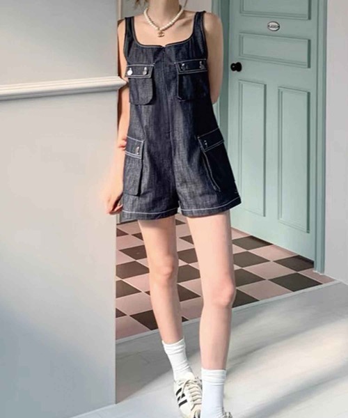 SPIGA（スピーガ）の「ﾎﾟｹｯﾄ付ｼｮｰﾄｵｰﾙｲﾝﾜﾝ（つなぎ/オールインワン・レディース・ブルー/ベージュ/カーキ・FREE）」の12枚目の写真