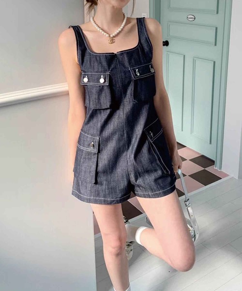 SPIGA（スピーガ）の「ﾎﾟｹｯﾄ付ｼｮｰﾄｵｰﾙｲﾝﾜﾝ（つなぎ/オールインワン・レディース・ブルー/ベージュ/カーキ・FREE）」の11枚目の写真