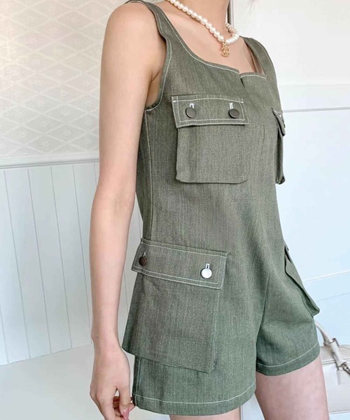 SPIGA（スピーガ）の「ﾎﾟｹｯﾄ付ｼｮｰﾄｵｰﾙｲﾝﾜﾝ（つなぎ/オールインワン・レディース・ブルー/ベージュ/カーキ・FREE）」の10枚目の写真