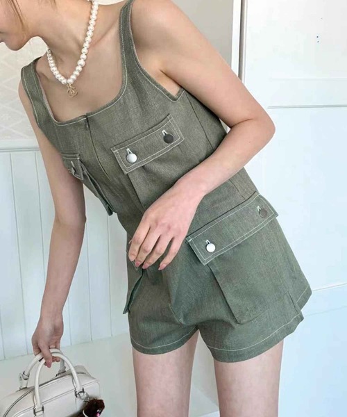 SPIGA（スピーガ）の「ﾎﾟｹｯﾄ付ｼｮｰﾄｵｰﾙｲﾝﾜﾝ（つなぎ/オールインワン・レディース・ブルー/ベージュ/カーキ・FREE）」の9枚目の写真