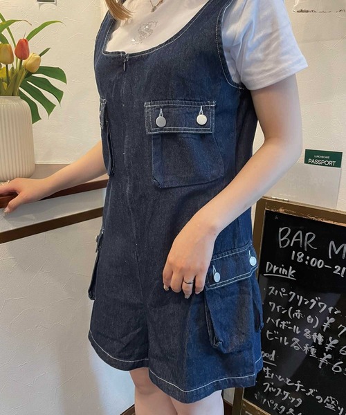 SPIGA（スピーガ）の「ﾎﾟｹｯﾄ付ｼｮｰﾄｵｰﾙｲﾝﾜﾝ（つなぎ/オールインワン・レディース・ブルー/ベージュ/カーキ・FREE）」の7枚目の写真