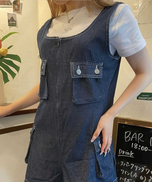 SPIGA（スピーガ）の「ﾎﾟｹｯﾄ付ｼｮｰﾄｵｰﾙｲﾝﾜﾝ（つなぎ/オールインワン・レディース・ブルー/ベージュ/カーキ・FREE）」の6枚目の写真