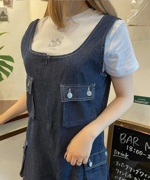 SPIGA（スピーガ）の「ﾎﾟｹｯﾄ付ｼｮｰﾄｵｰﾙｲﾝﾜﾝ（つなぎ/オールインワン・レディース・ブルー/ベージュ/カーキ・FREE）」の5枚目の写真