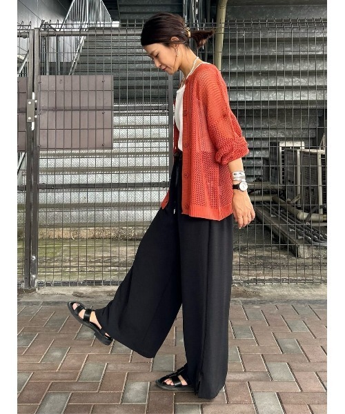 BACK NUMBER(バックナンバー)の「【BACK NUMBER】透かし編みカーディガン(カーディガン/ボレロ・レディース・レンガ/グリーン/オフホワイト・L/M)」の9枚目の写真