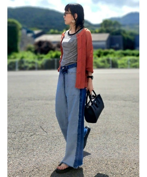 BACK NUMBER(バックナンバー)の「【BACK NUMBER】透かし編みカーディガン(カーディガン/ボレロ・レディース・レンガ/グリーン/オフホワイト・L/M)」の4枚目の写真