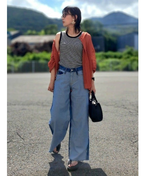 BACK NUMBER(バックナンバー)の「【BACK NUMBER】透かし編みカーディガン(カーディガン/ボレロ・レディース・レンガ/グリーン/オフホワイト・L/M)」の5枚目の写真