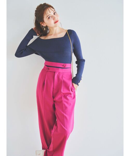 dazzlin(ダズリン)の「ワンショルアンバランスボタンニットトップス(ニット/セーター・レディース・オフホワイト/ピンク/ブラック/ネイビー・FREE)」の8枚目の写真