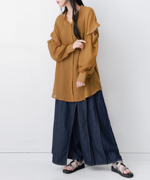 osharewalker（オシャレウォーカー）の「【廃盤】『シアーボイル2WAYシャツ』（シャツ/ブラウス・レディース・キャメル/ブラック/オフホワイト・FREE）」の6枚目の写真