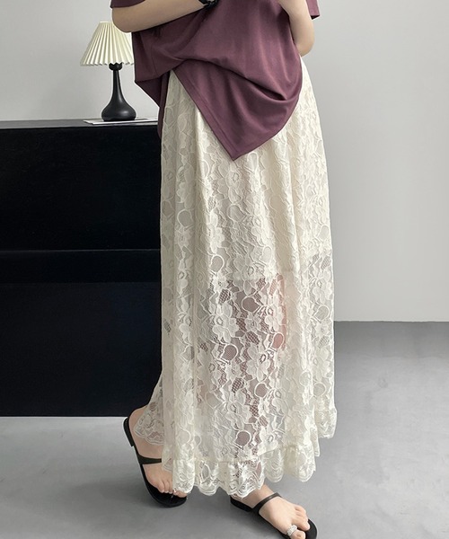 BANICO(バニコ)の「【BANICO】透け感 花柄レーススカート (SS)(スカート・レディース・ベージュ・LARGE/MEDIUM)」の1枚目の写真