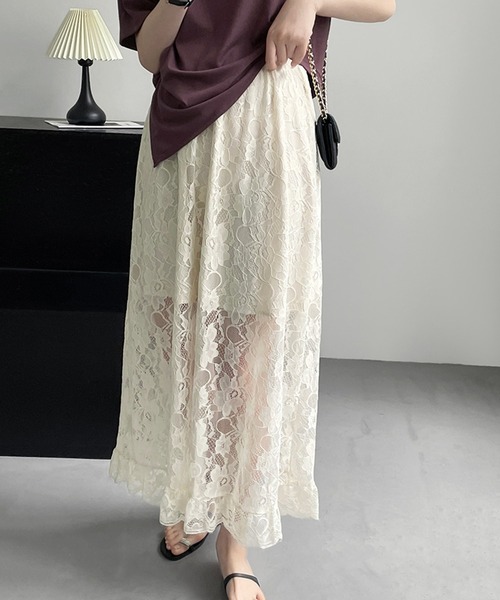 BANICO(バニコ)の「【BANICO】透け感 花柄レーススカート (SS)(スカート・レディース・ベージュ・LARGE/MEDIUM)」の12枚目の写真