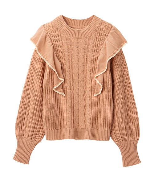 alotta(アロッタ)の「配色フリルケーブルニット(ニット/セーター・レディース・ネイビー/オレンジ/ホワイト・M/L/LL/3L)」の9枚目の写真