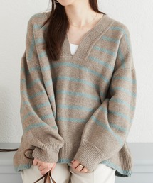 acro | Vネックボーダーニット/AC3827(ニット/セーター)