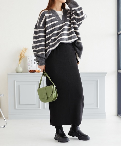 acro（アクロ）の「Vネックボーダーニット/AC3827（ニット/セーター・レディース・アイボリー/ブラウン/グレー・ﾌﾘ-）」の8枚目の写真