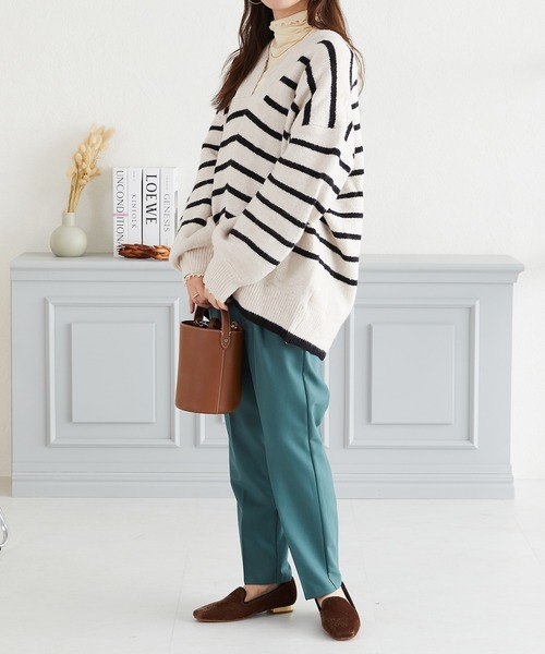 acro（アクロ）の「Vネックボーダーニット/AC3827（ニット/セーター・レディース・アイボリー/ブラウン/グレー・ﾌﾘ-）」の5枚目の写真