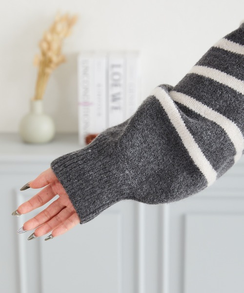 acro（アクロ）の「Vネックボーダーニット/AC3827（ニット/セーター・レディース・アイボリー/ブラウン/グレー・ﾌﾘ-）」の14枚目の写真