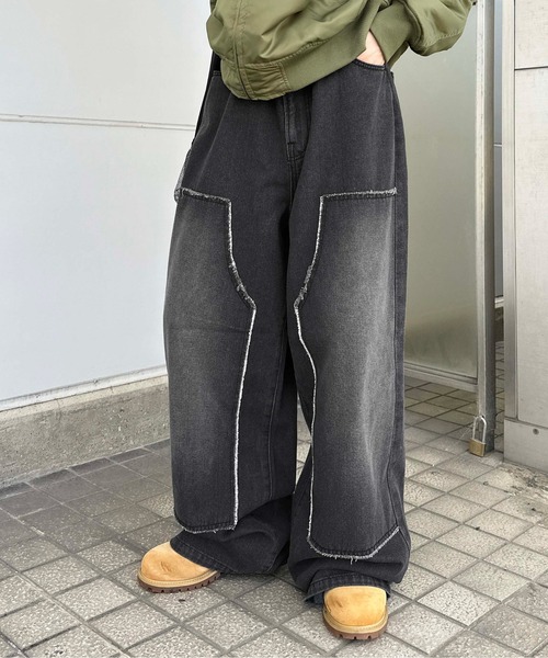 sedacle（セダクル）の「フリンジダブルニーデニム（デニムパンツ・メンズ・ブラック/カーキ/インディゴブルー・SMALL/MEDIUM/LARGE）」の4枚目の写真