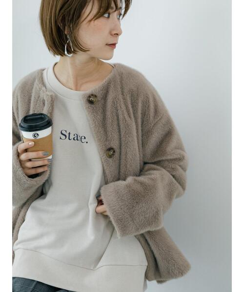 Samansa Mos2 blue(サマンサモスモスブルー)の「プリント裏毛プルオーバー(Tシャツ/カットソー・レディース・オフホワイト/グリーン/ブルー/チャコールグレー/ライトベージュ・F)」の8枚目の写真