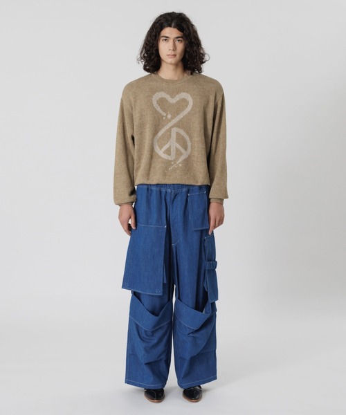 SASQUATCHfabrix.（サスクワァッチファブリックス）の「CALLIGRAPHIC "LOVE & PEACE” KNIT（ニット/セーター・メンズ・インディゴブルー/ベージュ・XL/L/M）」の3枚目の写真