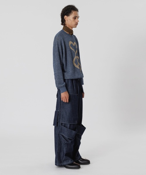 SASQUATCHfabrix.（サスクワァッチファブリックス）の「CALLIGRAPHIC "LOVE & PEACE” KNIT（ニット/セーター・メンズ・インディゴブルー/ベージュ・XL/L/M）」の7枚目の写真