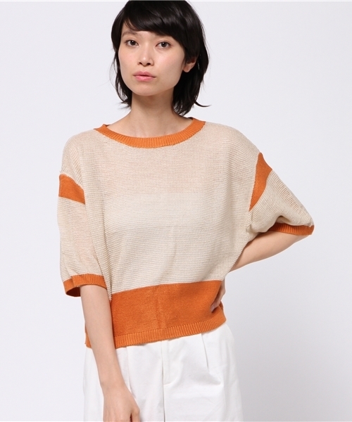 OUTLET（アウトレット）の「【mystic】ガーター編ミバイカラーニット（ニット/セーター・レディース・オフホワイト/ネイビー/ベージュ・FREE）」の2枚目の写真