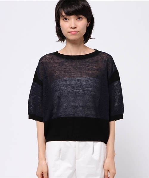 OUTLET（アウトレット）の「【mystic】ガーター編ミバイカラーニット（ニット/セーター・レディース・オフホワイト/ネイビー/ベージュ・FREE）」の4枚目の写真