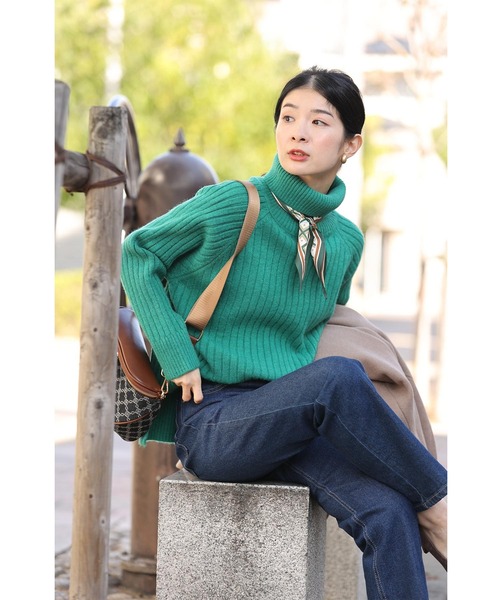 cawaii(カワイイ)の「RIB コンパクト ニットハイネックトップス(ニット/セーター・レディース・ブルー/グリーン/アイボリー/マスタード・FREE)」の18枚目の写真