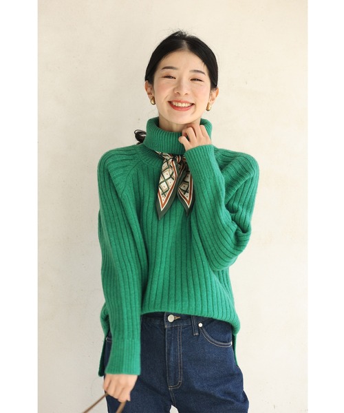 cawaii(カワイイ)の「RIB コンパクト ニットハイネックトップス(ニット/セーター・レディース・ブルー/グリーン/アイボリー/マスタード・FREE)」の22枚目の写真