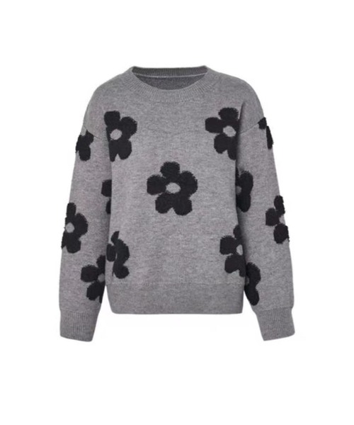 Primazel(プリマゼル)の「立体フラワーニットトップスセーター(ニット/セーター・レディース・ブラック/グレー・M)」の11枚目の写真