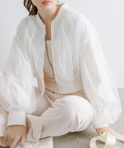 OLIVE des OLIVE(オリーブデオリーブ)の「チュール重ねブルゾン(ブルゾン・レディース・ブラック/アイボリー・FREE)」の1枚目の写真