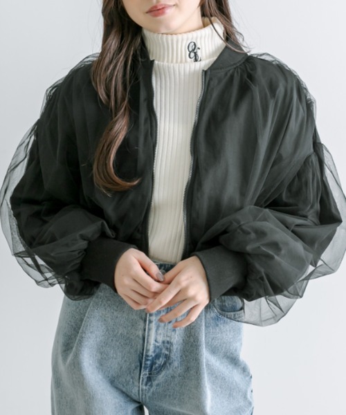 OLIVE des OLIVE(オリーブデオリーブ)の「チュール重ねブルゾン(ブルゾン・レディース・ブラック/アイボリー・FREE)」の2枚目の写真