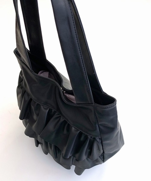 Q（キュー）の「フリルトート（トートバッグ・レディース・シルバー/ブラック・ONE SIZE）」の5枚目の写真