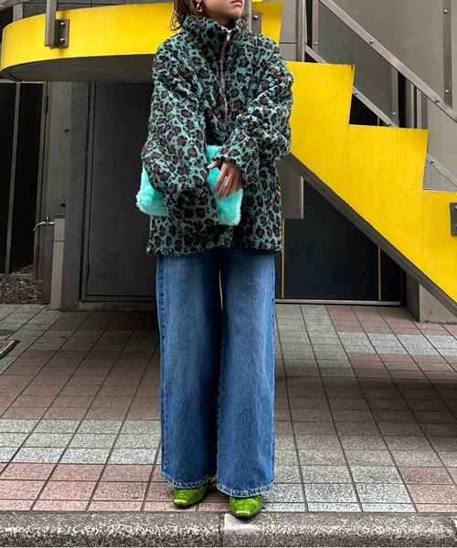 配色ZIPレオパード柄ボアジャケット（ブルゾン）｜mi via loca