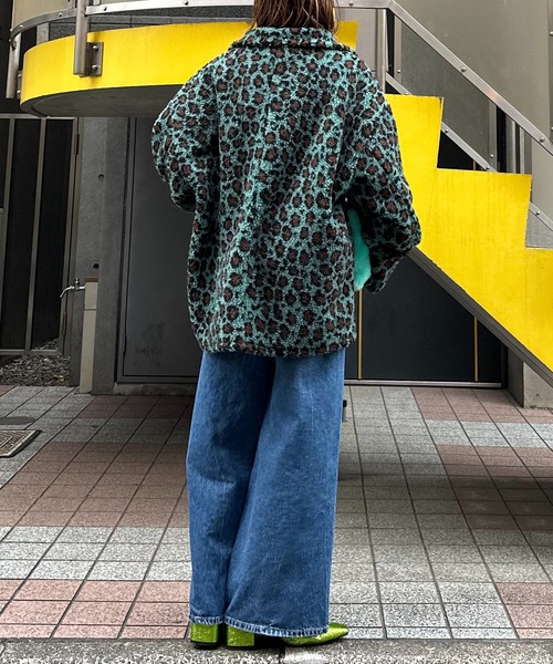 配色ZIPレオパード柄ボアジャケット（ブルゾン）｜mi via loca