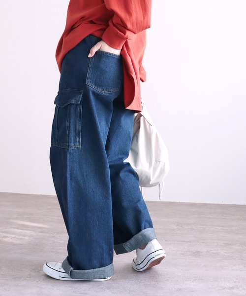 reca(レカ)の「デニムカーゴパンツ(デニムパンツ・レディース・サックスブルー/ネイビー・M/L)」の6枚目の写真