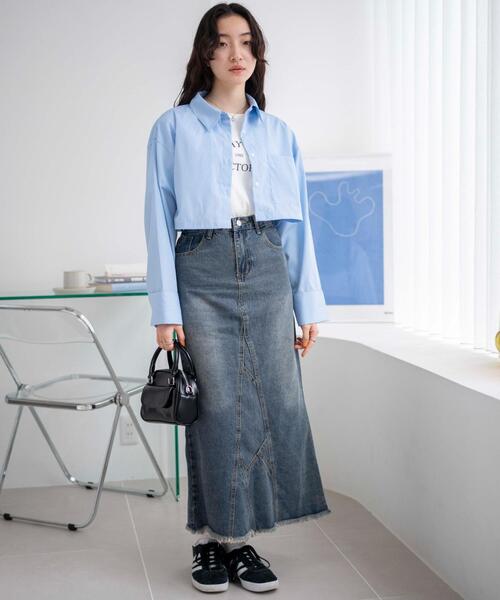 WEGO（ウィゴー）の「WEGO/カラーショートシャツ（シャツ/ブラウス・レディース・ブルー/その他1/ホワイト/ブルー系その他4・FREE）」の7枚目の写真