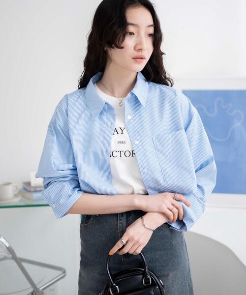 WEGO（ウィゴー）の「WEGO/カラーショートシャツ（シャツ/ブラウス・レディース・ブルー/その他1/ホワイト/ブルー系その他4・FREE）」の19枚目の写真