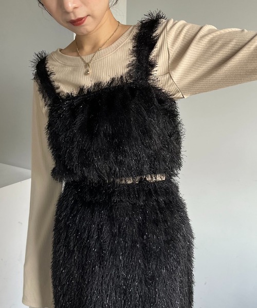 CAPRICIEUX LE'MAGE（カプリシューレマージュ）の「フェザーフリンジキャミ（キャミソール・レディース・アイボリー/ブラック・FREE）」の18枚目の写真