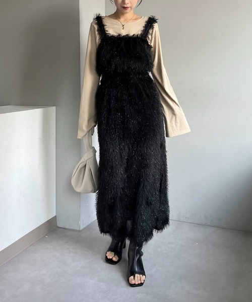 フェザーフリンジキャミ カプリシューレマージュ ビスチェ ブラック フェザーフリンジキャミ | CAPRICIEUX LE'MAGE(カプリシュレ