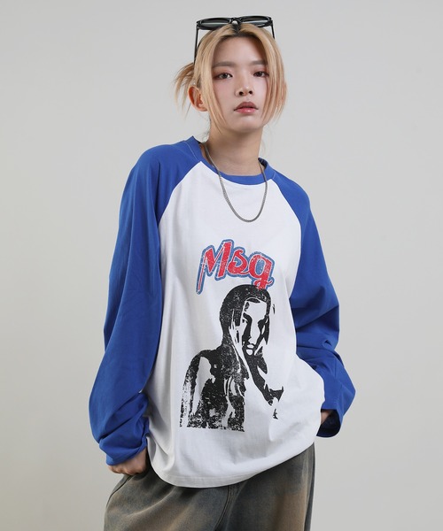 MSG(エムエスジー)の「ヴィンテージライクロングスリーブラグランロンT(Tシャツ/カットソー・メンズ・ブラック×ホワイト/ホワイト×ブラック/レッド系/ホワイト×ブルー・XL/S/M/L)」の2枚目の写真