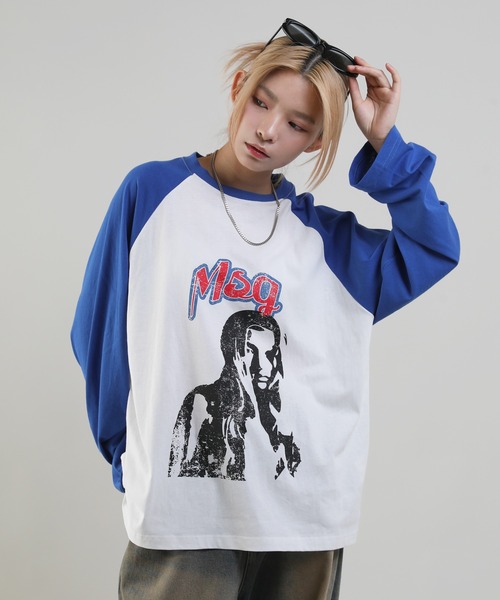 MSG(エムエスジー)の「ヴィンテージライクロングスリーブラグランロンT(Tシャツ/カットソー・メンズ・ブラック×ホワイト/ホワイト×ブラック/レッド系/ホワイト×ブルー・XL/S/M/L)」の8枚目の写真