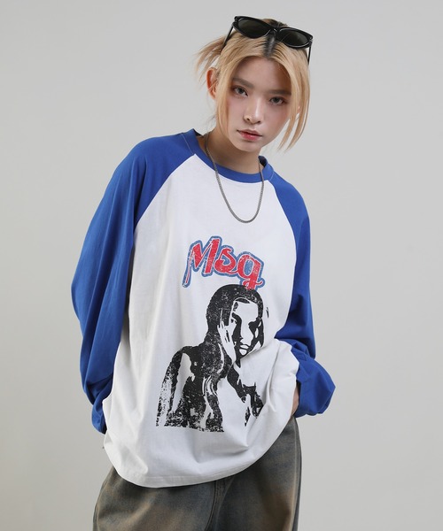 MSG(エムエスジー)の「ヴィンテージライクロングスリーブラグランロンT(Tシャツ/カットソー・メンズ・ブラック×ホワイト/ホワイト×ブラック/レッド系/ホワイト×ブルー・XL/S/M/L)」の10枚目の写真