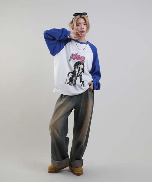MSG(エムエスジー)の「ヴィンテージライクロングスリーブラグランロンT(Tシャツ/カットソー・メンズ・ブラック×ホワイト/ホワイト×ブラック/レッド系/ホワイト×ブルー・XL/S/M/L)」の12枚目の写真